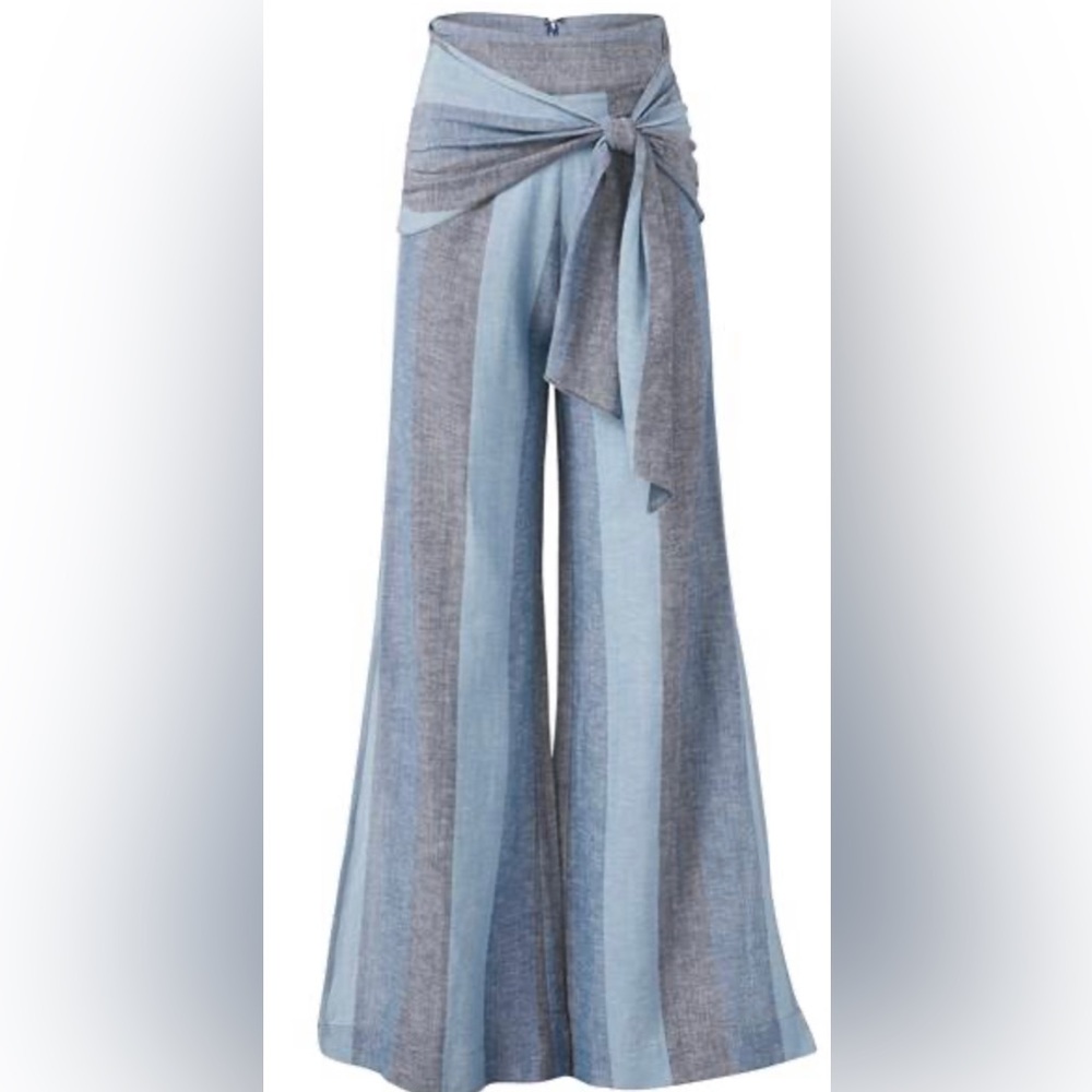 Venus, wide split leg, high waist, side tie, zipper back pants. Plus size